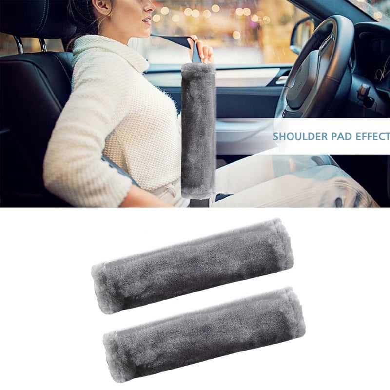 MOONET 2 Packs Car Seatbelt Covers Shoulder Pad for More Comfortable Driving, Universal Seat Belt Cover for Handbag Camera Backpack Straps, Soft Faux Sheepskin Wool Seat Belt Cushion (Gray) - Image 3
